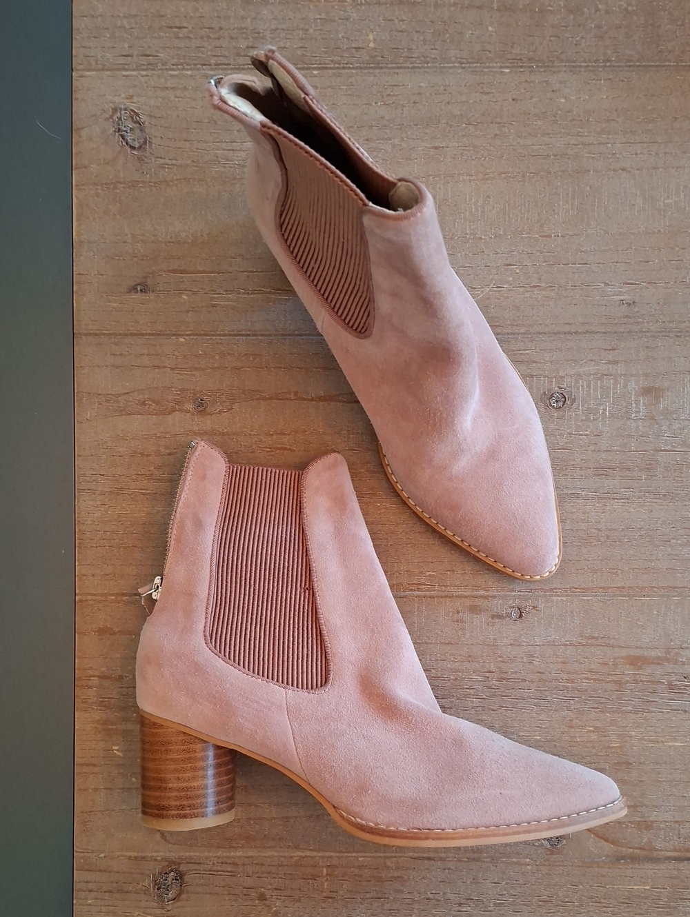 Sol Sana Soft Pink Suede Point-toe Western-style Heeled Boots (Size EU 38)